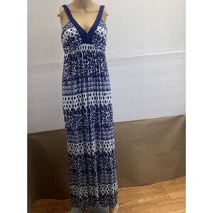 Women’s Sleeveless V Neck Maxi Dress Size Small  Blue/ White